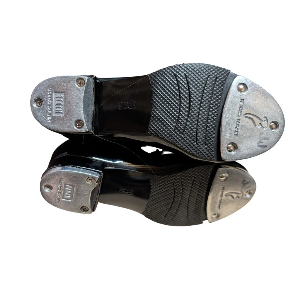 Bloch Tap Shoes Kids 10 M Black Good Patent Pink Ribbon Bow Techno Tap